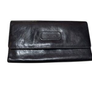 Oroton Black Wallet Tri Fold Leather Womens
